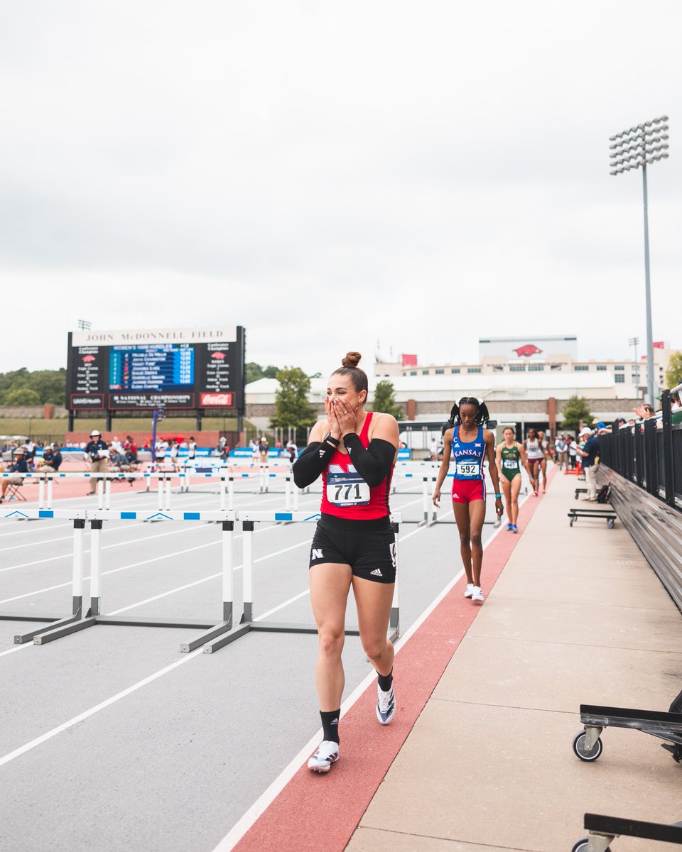 HuskerTFXC's tweet photo. The face when you see 13.25 on the board😱

Johanna Ilves set a personal-best, qualified for the 100m hurdles quarterfinals AND moved up to a tie for 4th on the all-time list! https://t.co/Dvg4DDUSXr