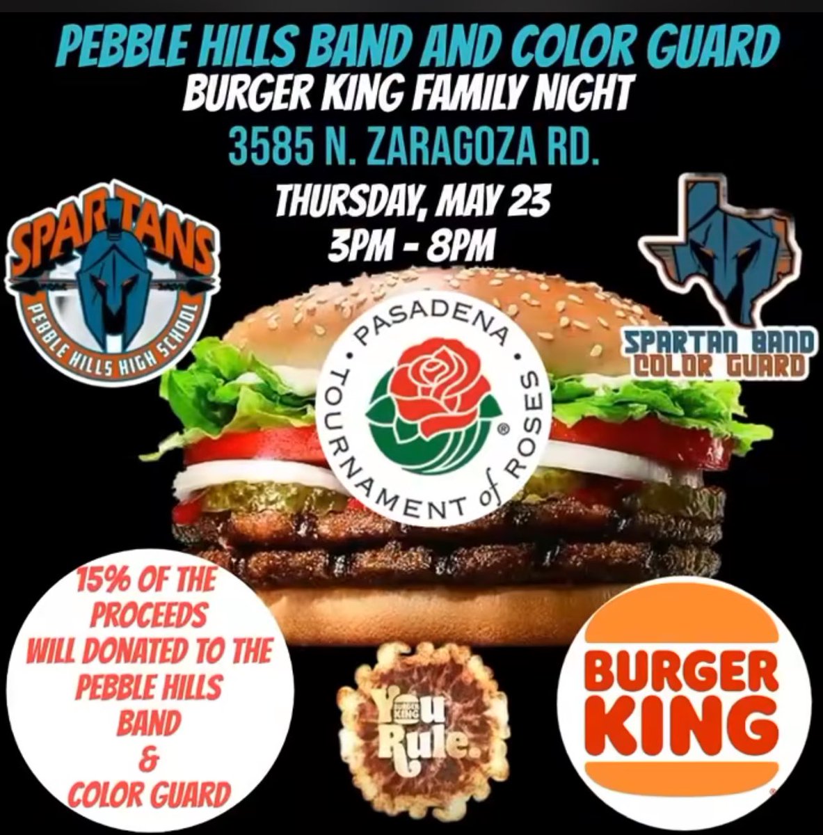 Come out tonight and support the Pebble Hills HS Band and Colorguard and help them raise funds for the Tournament of Roses Parade! #TeamSISD #SISDFineArts