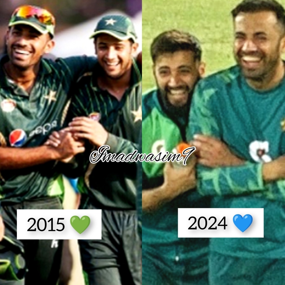 Most 😍🙌😭Awaited Hugged Maddy X Viki Smile Laughed Reunion in Together them [2015💚 Vs 2024💙] One Frame Favs @simadwasim @WahabViki #ImadWasim #imadwasim #Shadab #PAKvsENG #Cricket #CricketTwitter #BabarAzam𓃵 #BabarAzam #Rizwan #Shaheen #Pakistani #ENGvPAK #T20WorldCup2024