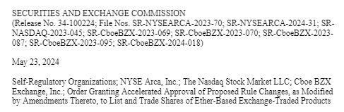 JUST IN: 🇺🇸 SEC approves spot Ethereum ETFs.