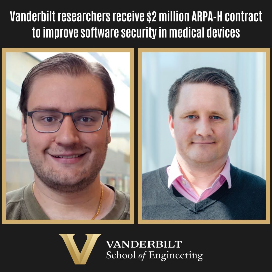VU Engineering (@vuengineering) on Twitter photo .<a href="/Vanderbilt_CS/">Vanderbilt Computer Science</a> researchers have been awarded a $2 million contract from the Advanced Research Projects Agency for Health to develop tech to improve software security in medical devices like insulin pumps, pacemakers and stroke predictors. 💻 Read more: vu.edu/arpa-h .<a href="/Vanderbilt_CS/">Vanderbilt Computer Science</a> researchers have been awarded a $2 million contract from the Advanced Research Projects Agency for Health to develop tech to improve software security in medical devices like insulin pumps, pacemakers and stroke predictors. 💻 Read more: vu.edu/arpa-h