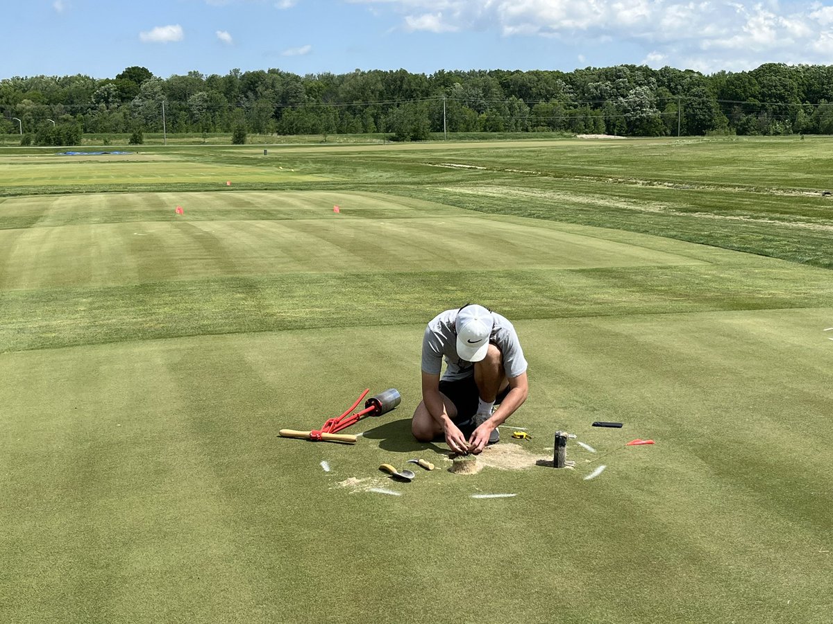 rabemich's tweet photo. Kai Installing @TheToroCompany turf guard moisture sensors in the Variable depth v. Subirrigation plots. We now have 3 sensors for each plot. https://t.co/Oif6GxLFBJ
