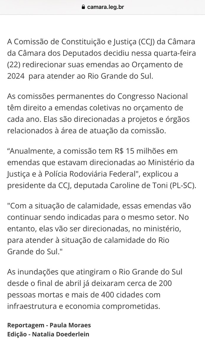 “Comissão de Constituição e Justiça da Câmara direciona recursos para o Rio Grande do Sul”