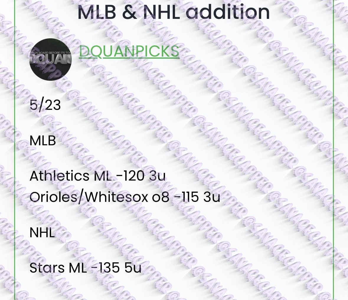 SavageCappers's tweet photo. DAILYPICKENS, DQUANPICKS 5U MAX, WEBEATTHESPREAD 🔥 https://t.co/8hTiIvNBtP