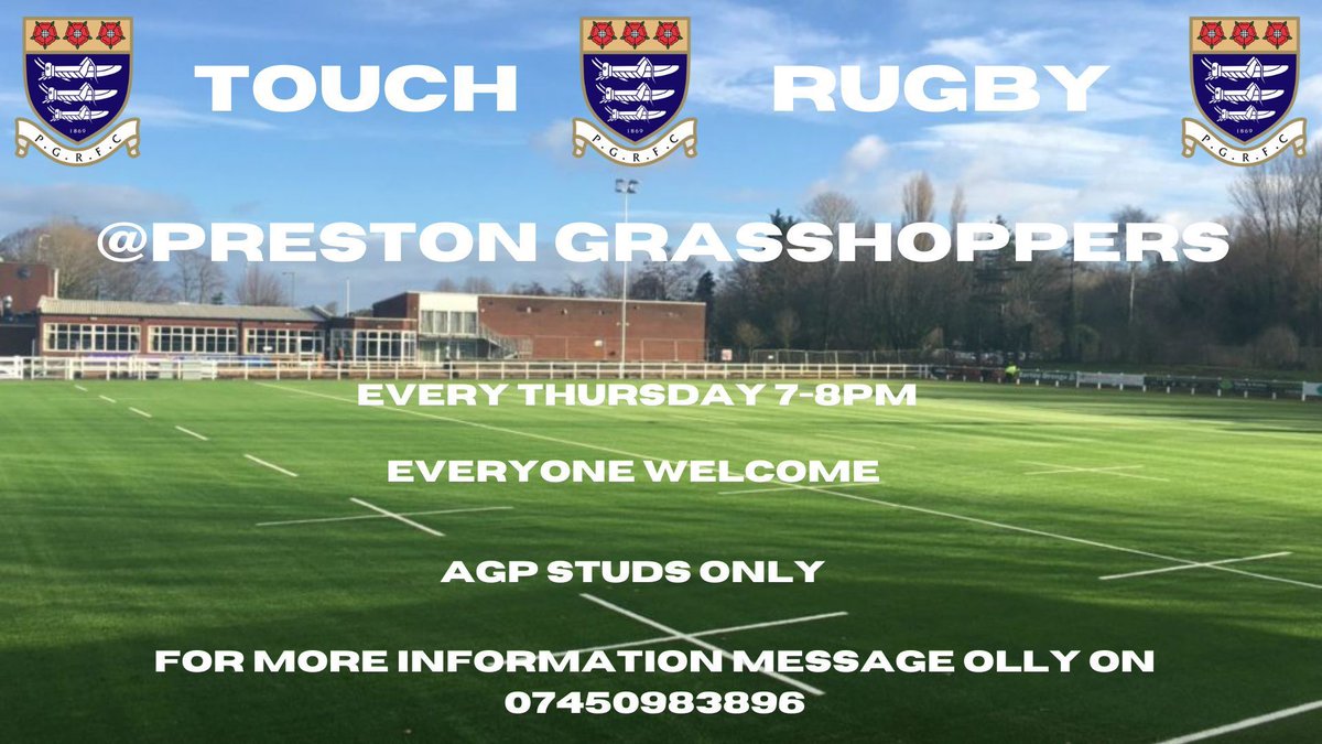 Touch Rugby starts next Thursday 7-8pm on the AGP at Lightfoot Green with everyone aged 16+ welcome!