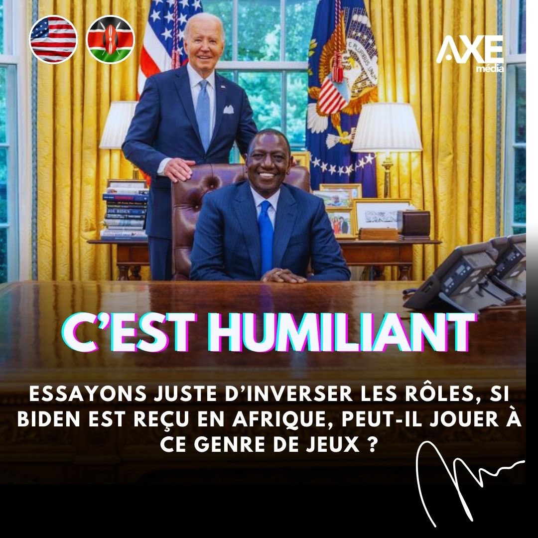 Cette image est humiliante pour l’Afrique. Le réflexe de l’esclave heureux d’avoir l’approbation du maître. On appelle ça le syndrome de l'esclave consentant. Essayons juste d’inverser les rôles, si Biden est reçu en afrique, peut-il accepter de jouer à ce genre de jeux ?