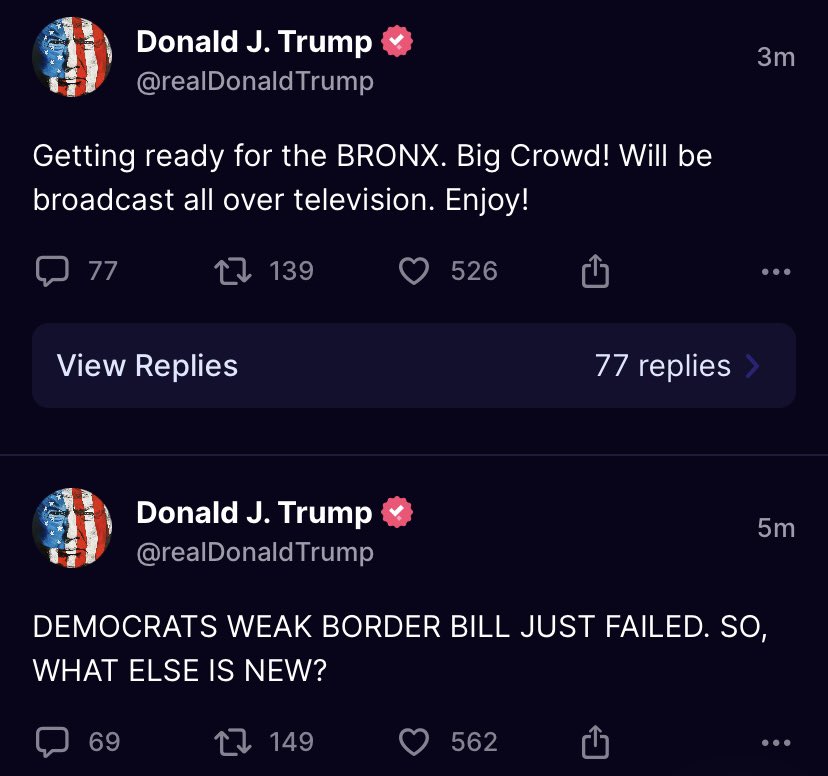 Donald Trump is rapid firing on Truth Social. You know he’s ready for his Bronx rally.