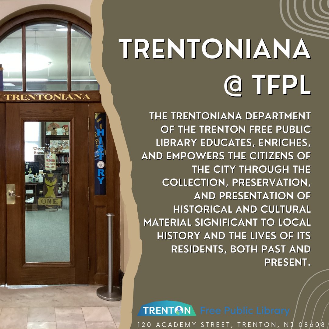 The Trenton Free Public Library is home to Trentoniana, a unique local history and genealogy collection that helps researchers explore the rich history of the City of Trenton, New Jersey. #Trentoniana #Trenton #TFPL #TrentonFreePublicLibrary #TrentonHistory #History #NJHistory