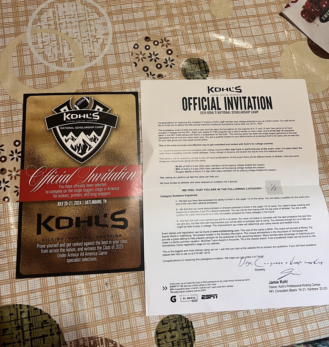 diegoperez1128's tweet photo. Invitation to go to the @KohlsKicking national scholarship camp in Tennessee July 21-22. 💯 https://t.co/qpECFdmVtg