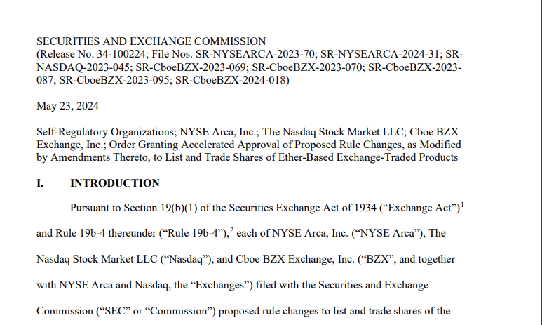 We are so thrilled to confirm that the SEC has approved, pursuant to Section 19(b) of the Securities Exchange Act of 1934, our exchange partner CBOE’s proposed rule change to list and trade a <a href="/vaneck_us/">VanEck</a> spot #Ethereum ETF on the CBOE! 🥳🚀

TLDR: We expect the improved political