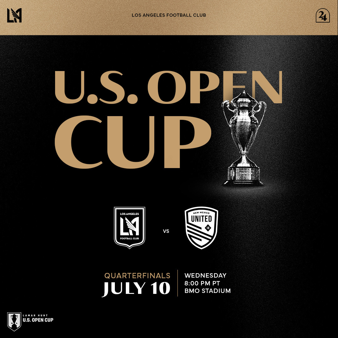 Back @BMOStadium as we host @NewMexicoUTD in the next round of the @OpenCup ⏰ 8:00 PM PST 📅 July 10 🎟️ On sale next week  #LAFC #USOC2024