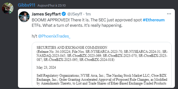 ced_gibbs's tweet photo. Comme anoncé dans le deicord, les ETFs sur l'ETHEREUM sont approuvés !!!!
#eth #bitcoin #bullrun #crypto #etoro #etorofr #gibbs911 https://t.co/Wm3QhJJj7D
