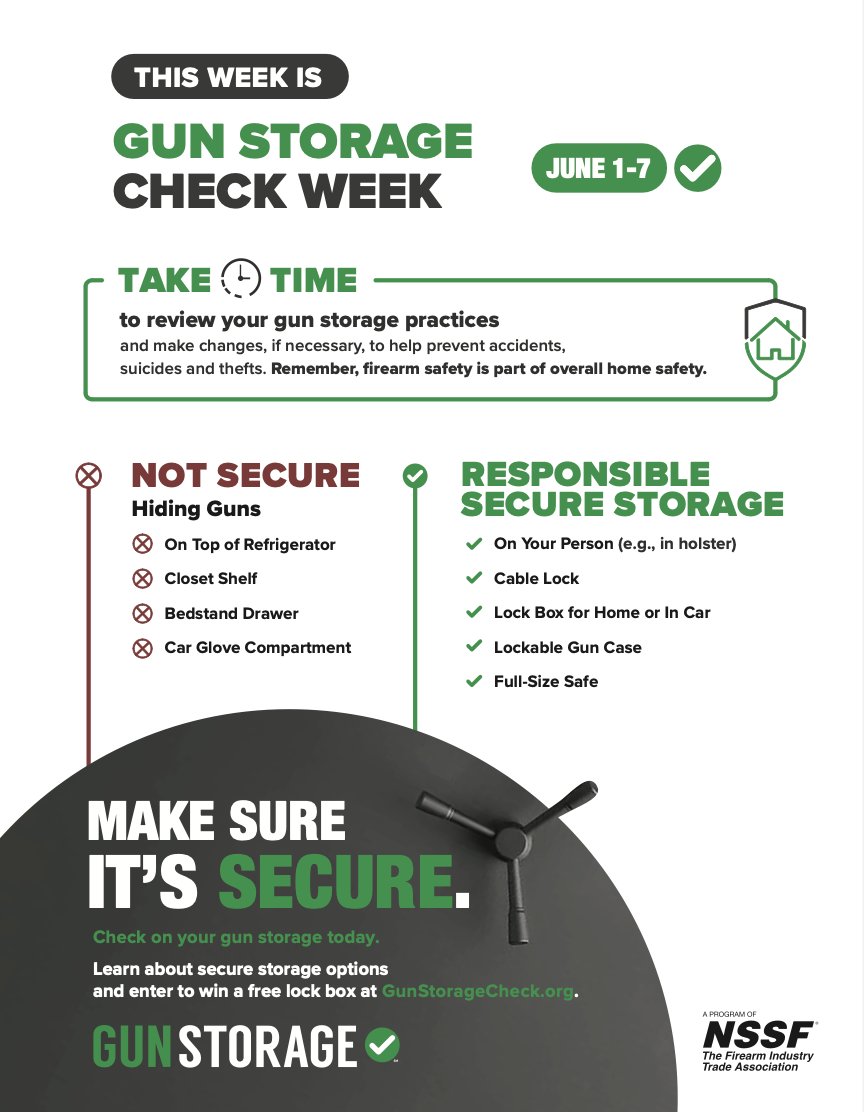 USAShooting's tweet photo. Secure peace of mind. Stand with us and our USA Shooting athletes during Gun Storage Check Week. Let's ensure responsible firearm ownership by prioritizing secure storage. Your actions today can save lives tomorrow. 🔒✅#MakeSureItsSecure #GunStorageCheck https://t.co/w6TwbfnM9q