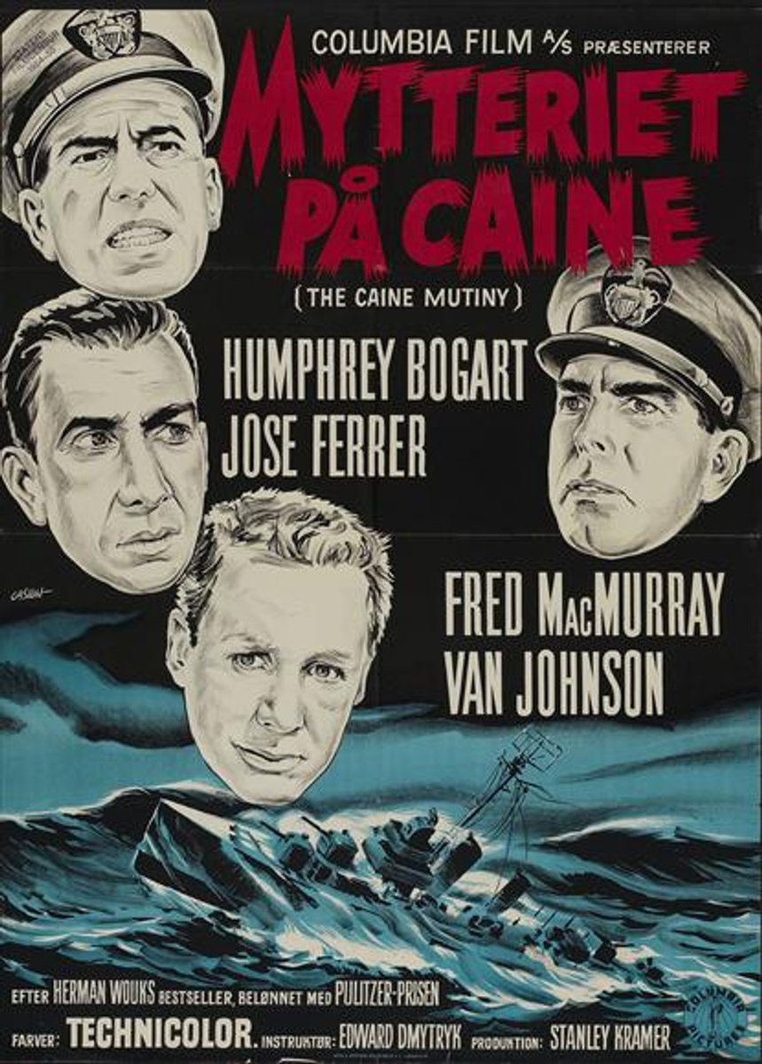 TCMComingUp's tweet photo. #ComingUpOnTCM
THE CAINE MUTINY (1954) Humphrey Bogart, Jose Ferrer, Van Johnson, Fred MacMurray
Dir.: Edward Dmytryk 5:00 PM PT
When a Navy captain begins to crack up, his first officer relieves him of command.
2h 5m | Drama | TV-PG
#TCM #TCMParty #HermanWouk https://t.co/usDTljDHHc