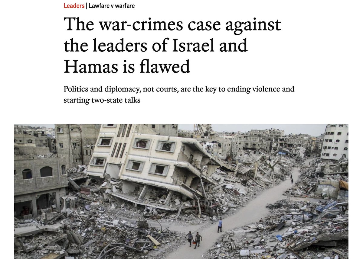 In a terrible take that makes numerous easily avoidable mistakes, @TheEconomist says: 'the ICC should prosecute only when states are 'unwilling or unable to do so genuinely'. Israel is a democracy with an independent judiciary.' This is legally & factually incorrect. Short 🧵👇