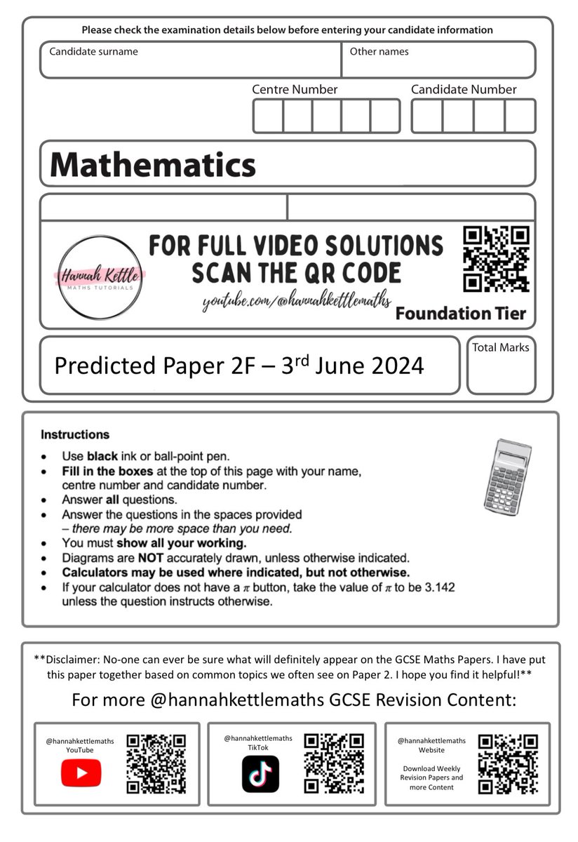 Predicted Paper for GCSE Maths Paper 2 Foundation is now up! Tutorial video on YouTube as well. Get the paper here: bit.ly/3QZbST9