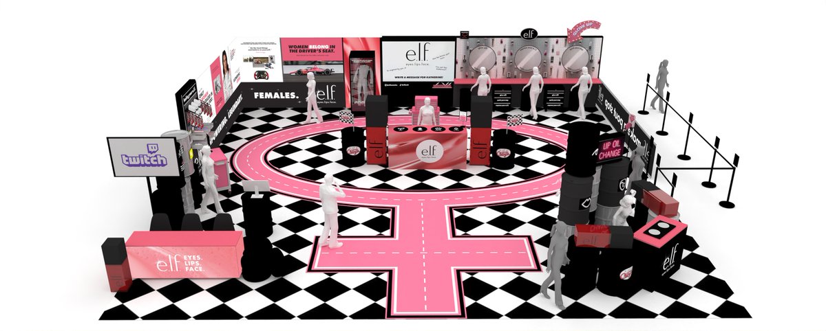Here's what @ElfCosmetics' activation area will look like this weekend @IMS. 🔲 Elf to also promote the #Indy500 on @Roblox, @Snapchat and @Twitch, and it's doing a $50,000 sweepstakes where it will give away $100 eGift cards to 500 entrants who are part of its loyalty program.