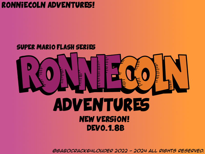 gabocrack64's tweet photo. 🧡💜A SMALL VERSION OF Dev0.1.8!💜🧡

- Changes!

Video: https://t.co/ao8JZOgJNG
#ronniecolnadventures #theloudhouse #theloudhousefandom #ronniecoln #supermariobros #supermarioflash #mariobros #fanmade #fangame #mod #gabocrack64 #gabocrack64louder #indev https://t.co/HuQt5WbS7q
