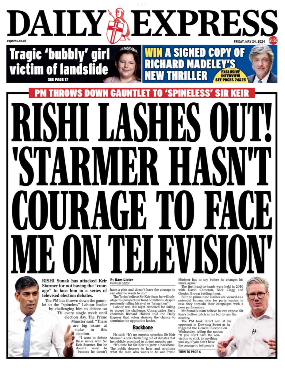 Introducing #TomorrowsPapersToday from: #DailyExpress Rishi lashes out at Sir Keir Check out tscnewschannel.com/the-press-room… for more newspapers. #buyanewspaper #buyapaper #pressfreedom #journalism