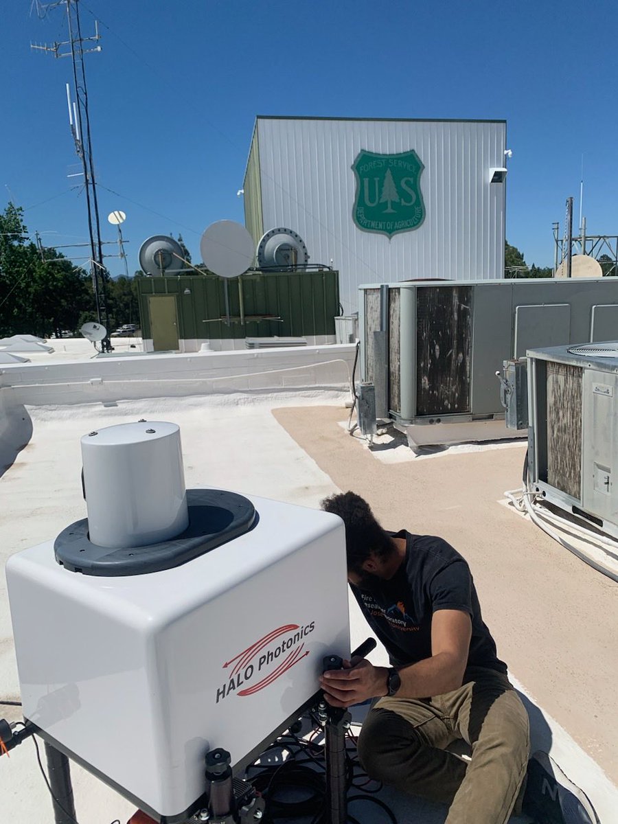Installing our Doppler wind lidar at the Redding GACC today. 3rd of 5 lidars in the California #FireWx Profiling Network!