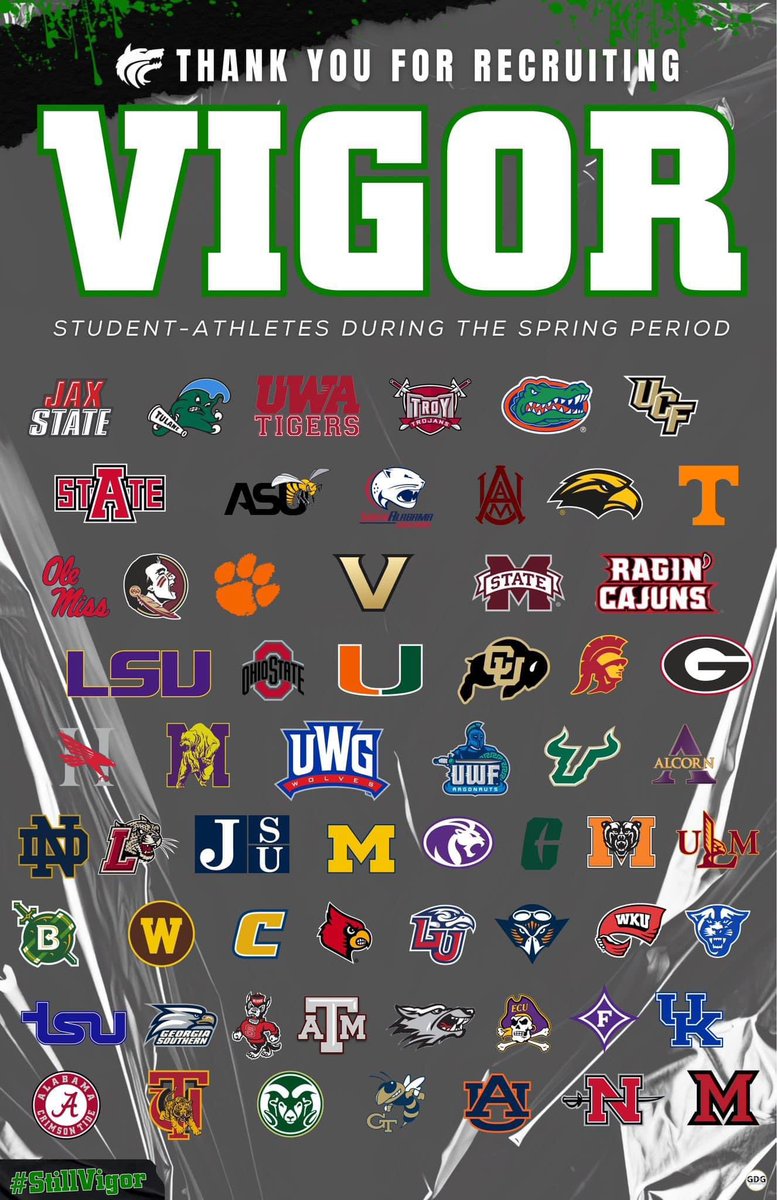 On behalf of our Recruiting Coordinator Coach Curtis Maye, Head Coach Markus Cook, and the entire Vigor Football Staff, We would like to thank you for recruiting our student athletes.🐺💚#stillvigor