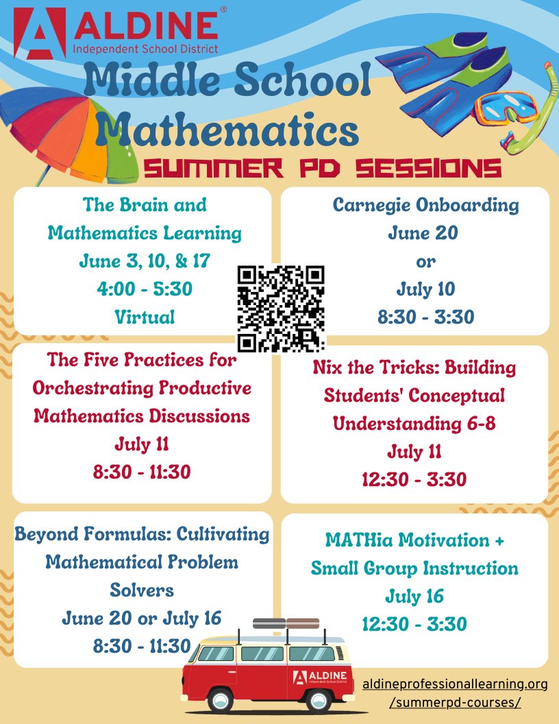 Register today for our summer PD sessions! ✅ Learn strategies for teaching key concepts! ✅ Discover creative ways to boost student engagement & problem-solving skills! ✅ Network with fellow educators & share best practices! @AldineProfLearn @STARS_902 @DrFavy @DrLindseyWise