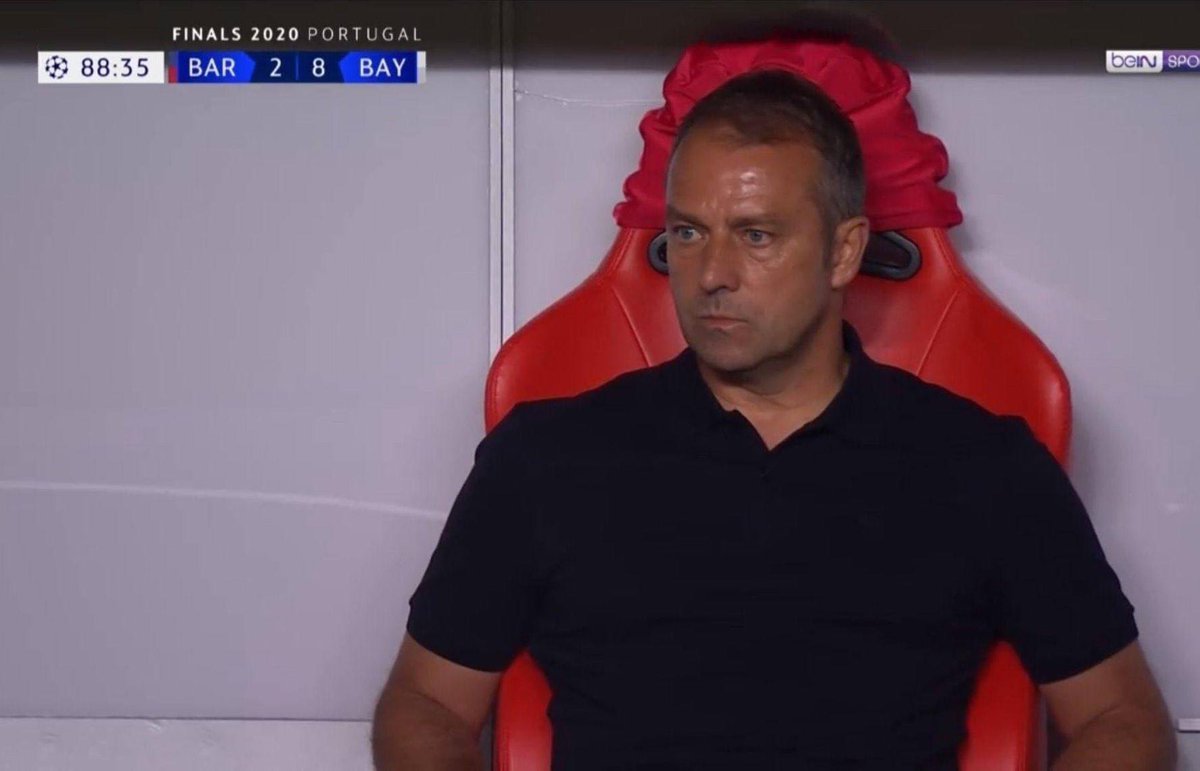 Siempre pensé que esta mirada era la de un Flick que sabía controlar muy bien sus emociones, pero ahora me doy cuenta que es al contrario, es más culé que el palo de la bandera y el primer afectado por el 2-8 era él