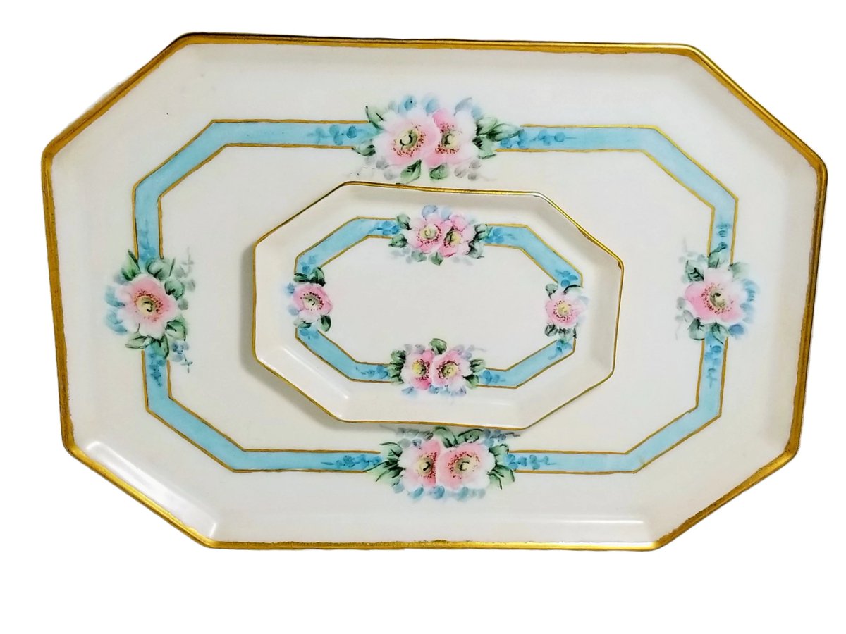 Limoges Porcelain Dresser Set Trays Wild Roses Artist Signed Hollenbach etsy.me/3UUBmCn #antiques #vintage #vintageshop #shopping #gifts #decor #homedecor