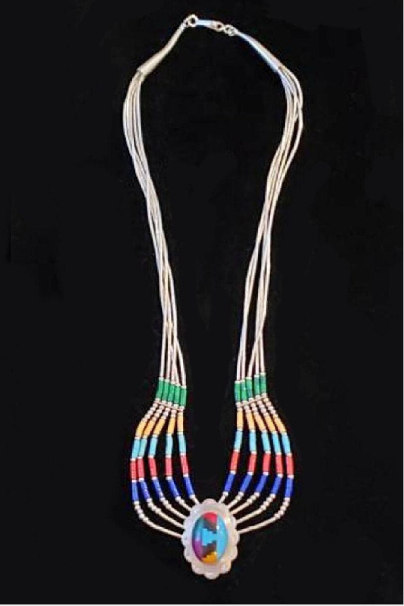 RetrouvBiz's tweet photo. Vintage Native American Zuni Style Liquid Sterling Silver 5 Strand Necklace w Multi Stone Pendant https://t.co/42o7EEALd9 #retrouverbiz #Retrouver Vintage #Shopify #First_nations https://t.co/kUu6TuJcLK
