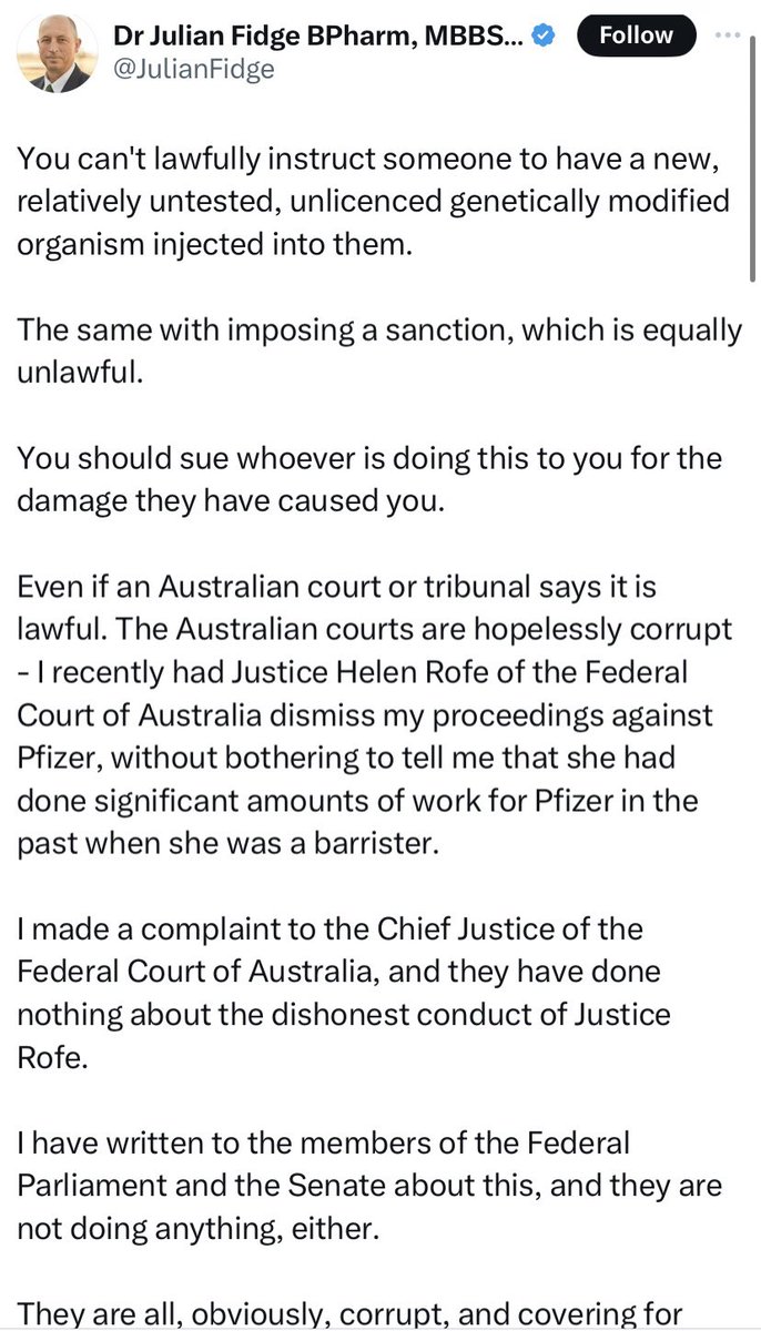 I couldn’t be less shocked that the Victorian GP who is wondering who “goaded” a man into killing himself and his toddler appears to be a certified cooker who reckons the Federal Court is corrupt for dismissing his attempts to sue vaccine companies for “contaminating DNA”.