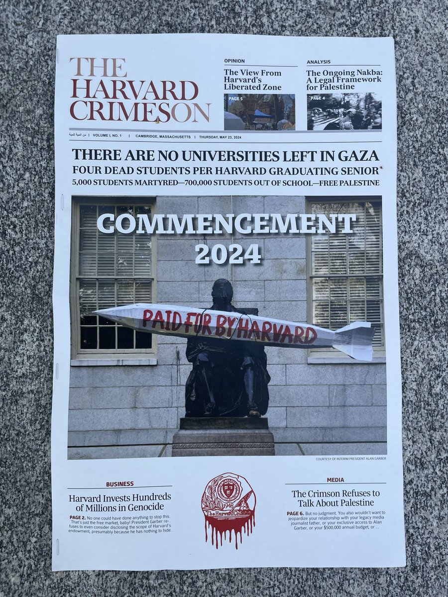 Want to know more about Harvard's crimes? Read the latest issue of the @harvardcrimeson — a new group dedicated to revealing Harvard's complicity in genocide — to learn all about it. thecrimeson.com