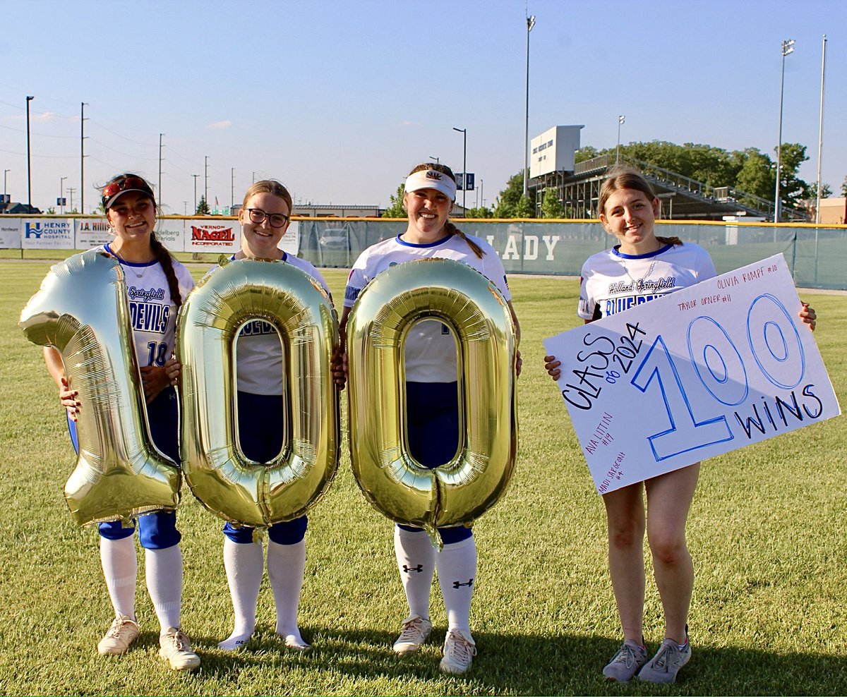What better way to send our Seniors out than getting their 100th Win!
Second best winning record in School History 👏🏼 
To our seniors-these past four years have been so amazing &amp; the records you have broken &amp; been apart of is something so special! 
We LOVE &amp; THANK you SENIORS🤍🥎