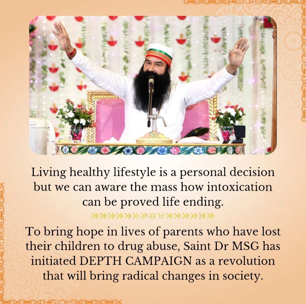 Youth is backboan of our country but today's time youth are indulge in drug abuses & ruins their life. To save the lives of youth, DEPTH Campgain has started by Ram Rahim Ji under which millions of people have quit drugs & living a healthy and stress free life. #DrugFreeNation