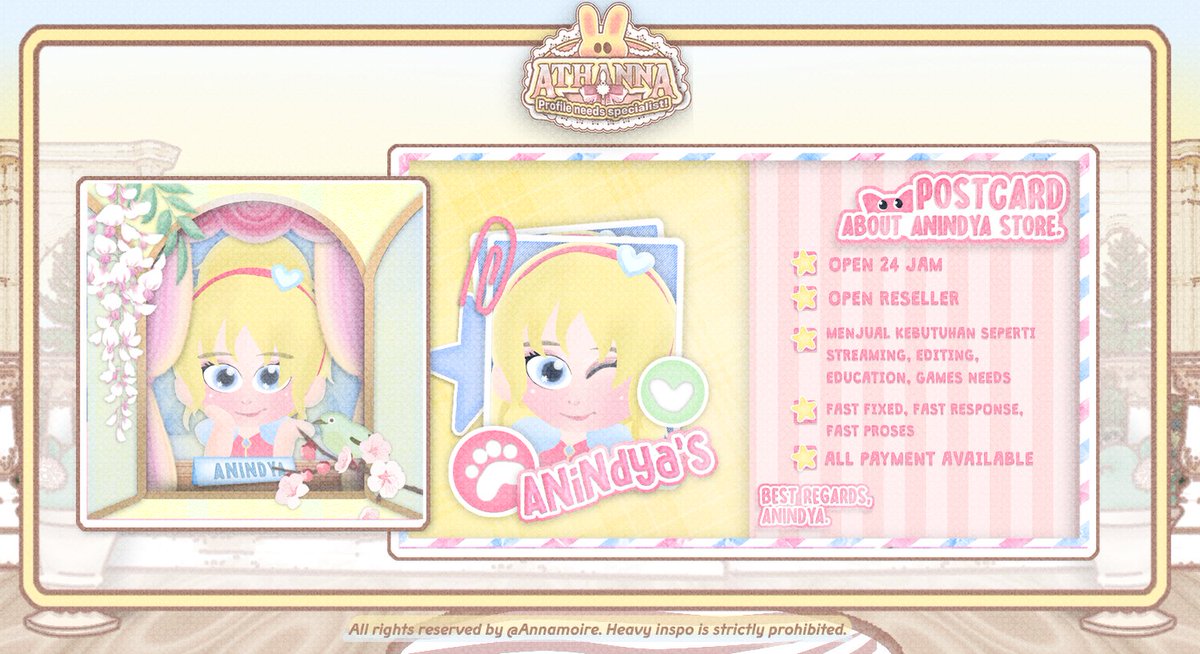Jaehyiuk's tweet photo. @fiyapage Adaa! Hi! 💌 @Annamoire open CUSTOM for all kind of designs! Bisa untuk pinned, pinned video/gif, loyalty card, qr deco, wm, PL, layout twt/wabis, and whole SETUP BA &amp; profile needs lainnya! Check portofolio lainnya di https://t.co/B3jM3qC0v6 dan boleh tanya-tanya dulu ya! https://t.co/6zwVw8HQGD