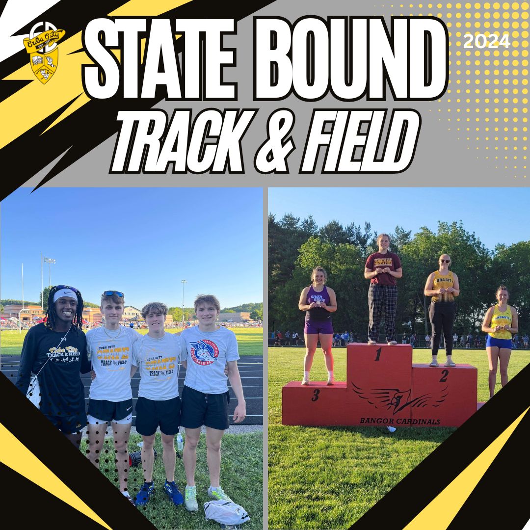 STATE BOUND!

Congrats to the 4x800 team of Jordan Gile, Evan Matthews, Andy Atten, and Noah Wood AND discus thrower Lily Fick (both placing 2nd at Sectionals) for earning a trip to the State Track & Field meet next Friday, May 31/Saturday, June 1 at UW-LaCrosse.  #GoCubans