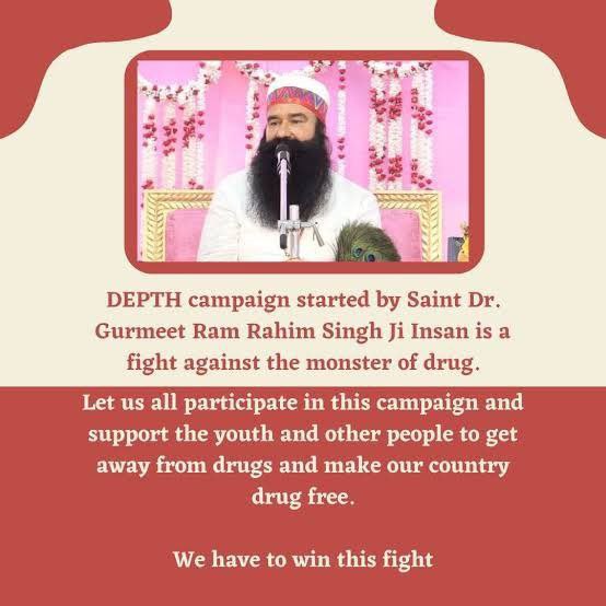 Addiction is eating away at the young generation of our country. To create a drug-free society, Ram Rahim Ji started Depth campaign.Under this campaign, more than 6.50 crore followers of Dera Sacha Sauda have given up drugs and made their lives happy. are living #DrugFreeNation