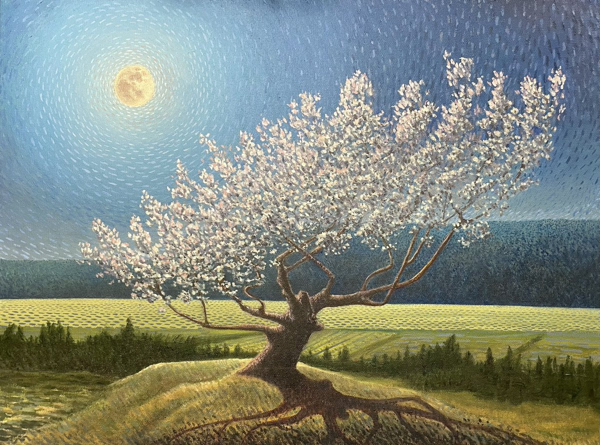 #flowermoon #fullmoon Blossoms and Moonlight 2024 Oil on canvas 18 x 24 inches #art #artlovers #oilpaintings #paintings #blossoms #moonlight @Anishinabe_Life @kimahesse @DrSogge @worthSeeingPic @JoanieGentian @freddziedzic @PJMoore_TO @anne_camozzi @peac4love @ThineArt