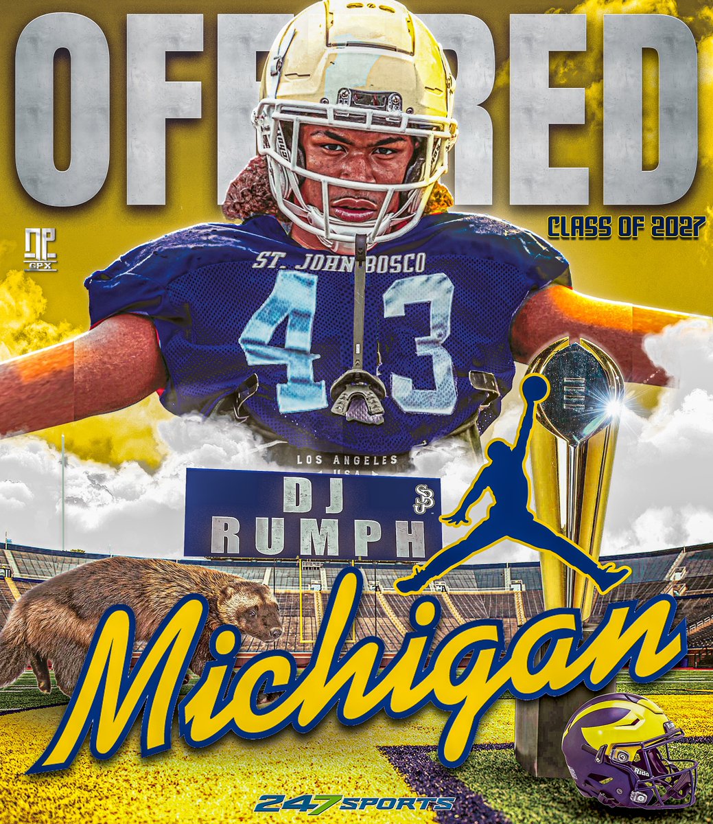 Class of 2027 edge prospect DJ Rumph (@DjRumph) picks up the offer from the National Champion Michigan Wolverines! The St. John Bosco High School (Bellflower, California) superstar is a name to remember moving forward!