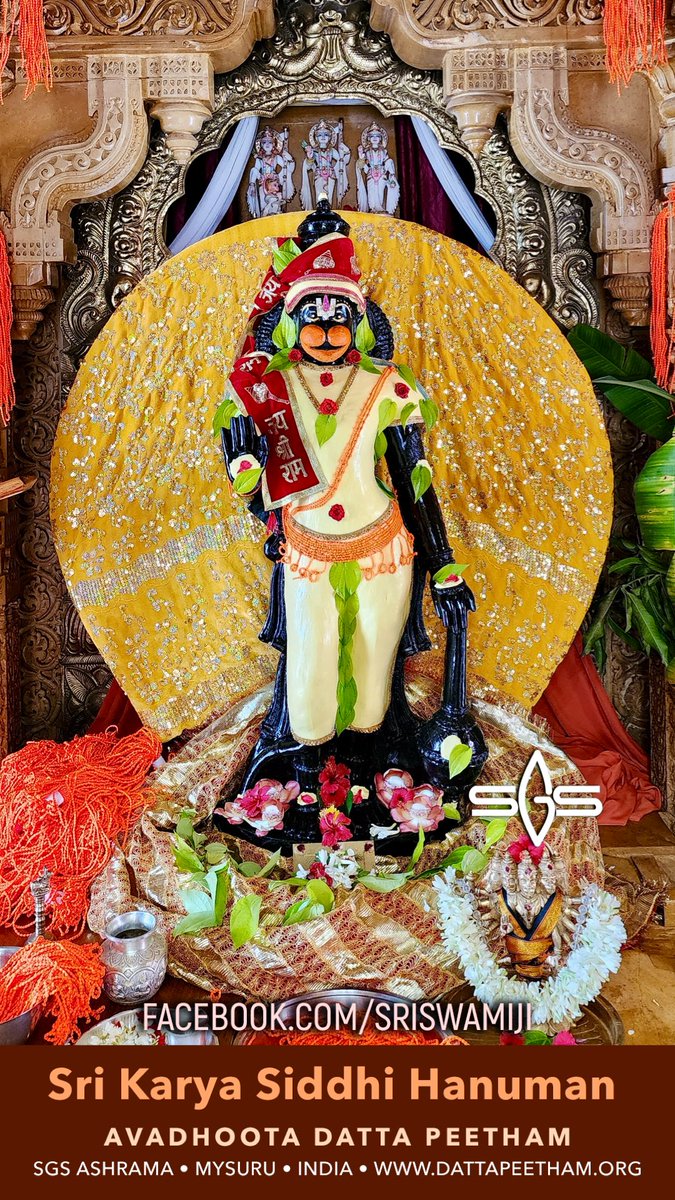 SgsSwamiji's tweet photo. Butter Alankara for Sri Karya Siddhi Hanuman at Avadhoota Datta Peetham, Mysuru.

श्री कार्य सिद्धि आंजनेय स्वामी का माखन से अलंकार, अवधूत दत्त पीठम, मैसुर.

#BhajarangBali #anjaneya #Hanuman #rama https://t.co/MAQVuLyH7h