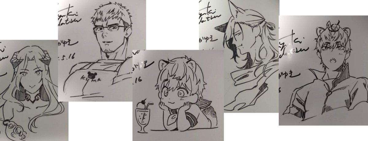企画サイン本に添えて描いたキャラ達
希望のコミックスと好きなキャラクターを伺ってチョイスしたので、サインを入れるコミックスにいないキャラクターを描くという珍しい物もありました😄 