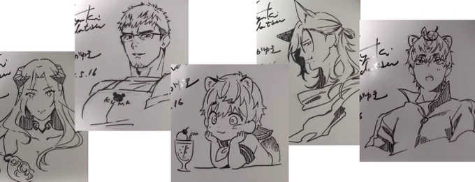 企画サイン本に添えて描いたキャラ達
希望のコミックスと好きなキャラクターを伺ってチョイスしたので、サインを入れるコミックスにいないキャラクターを描くという珍しい物もありました😄 