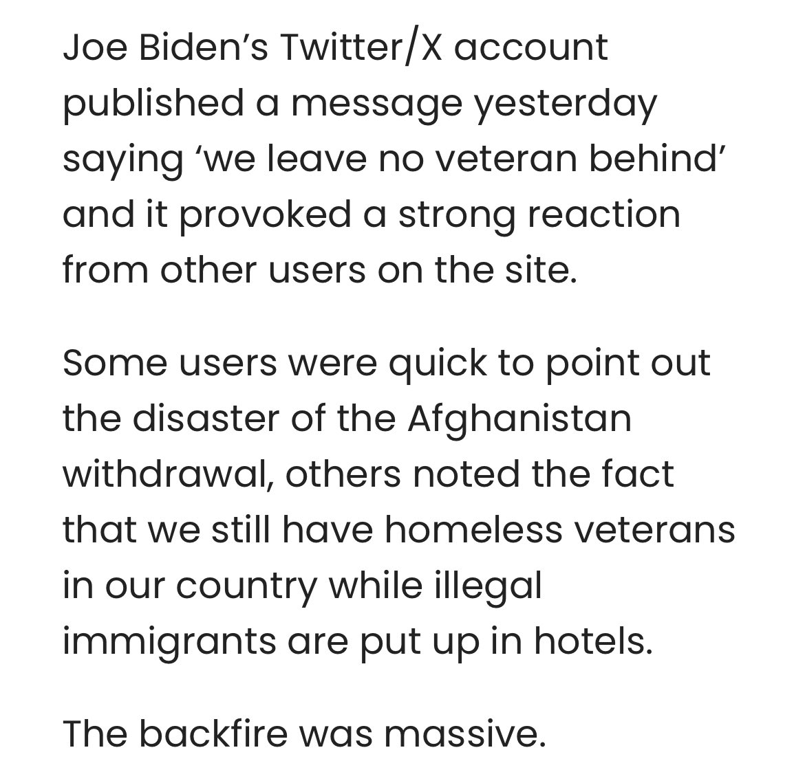 Yeah sure Joe!!! This is a bold face LÍÈ!!! Afghanistan, 13 died on your watch, countless injured and our veterans are suffering everyday!