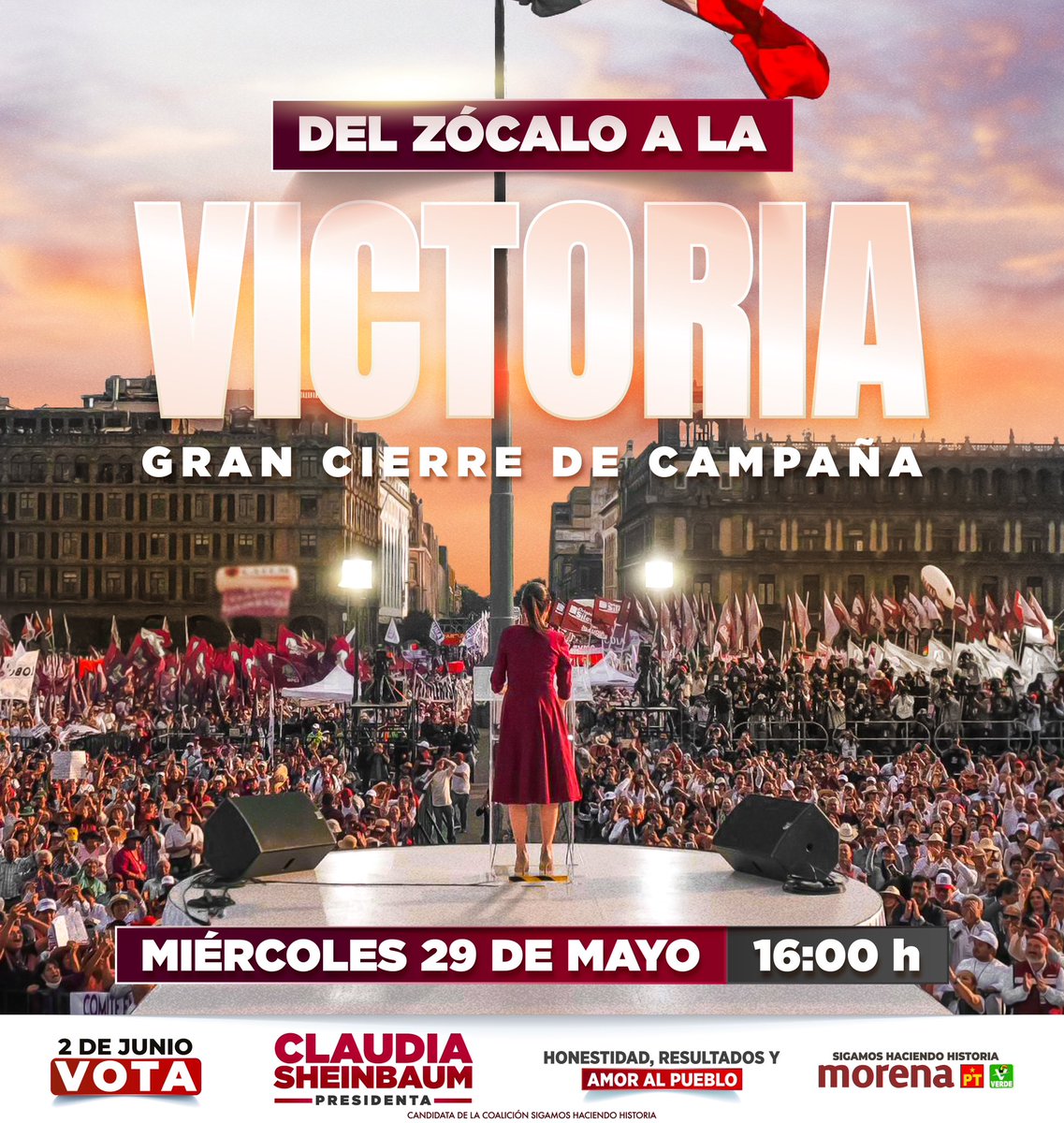 Les invito este 29 de mayo a las 4 de la tarde en el Zócalo de la Ciudad de México a nuestro cierre de campaña.