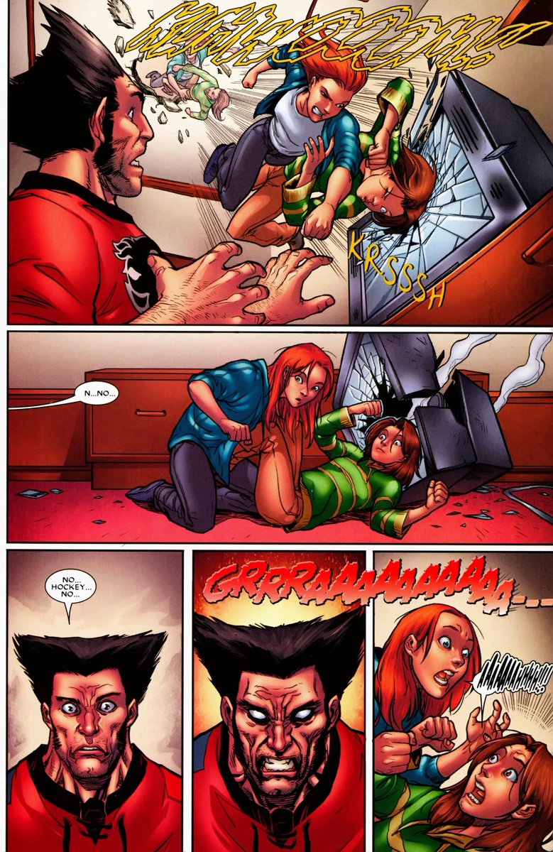 JackalsIII's tweet photo. #WolverineFirstClass 6
Logan wants to watch hockey but has to watch Kitty &amp; visiting young Illyana, Siryn &amp; Amp (from issue 1!)
A trip to the Danger Room startles Illyana, who opens a portal, but since she's not been to Limbo yet, its just a simple portal - which is nice https://t.co/0cL91tvxsX