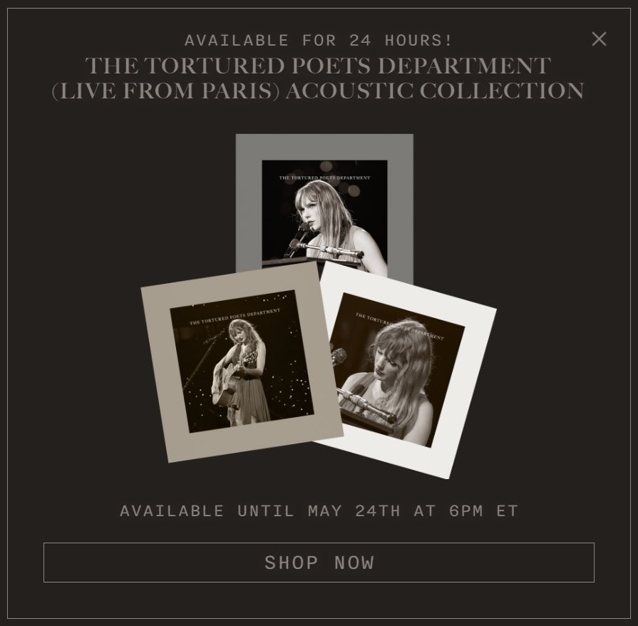 Taylor Swift has released'The Tortured Poets Department (Live From Paris) Acoustic Collection' on her website for a limited time (available for 24 hours).