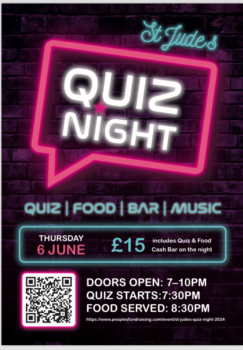 Can’t wait for the @stjudeslambeth QUIZ NIGHT on 6th June. A fun way to raise funds for the Year 6 residential to @FACT_org_uk 🌶️🍻🤔 #AdventureTime #CreatingMemories #Lambeth #HerneHill Start thinking of your quiz team names and get early bird tix here: bit.ly/StJudesQuiz2024