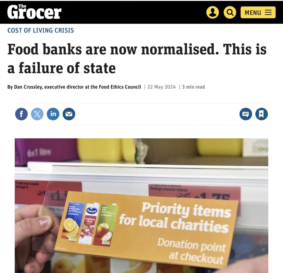 Just one of the Tory achievements in their 14 years of misrule. Foodbanks are now normalized #ToriesCostLives thegrocer.co.uk/cost-of-living…