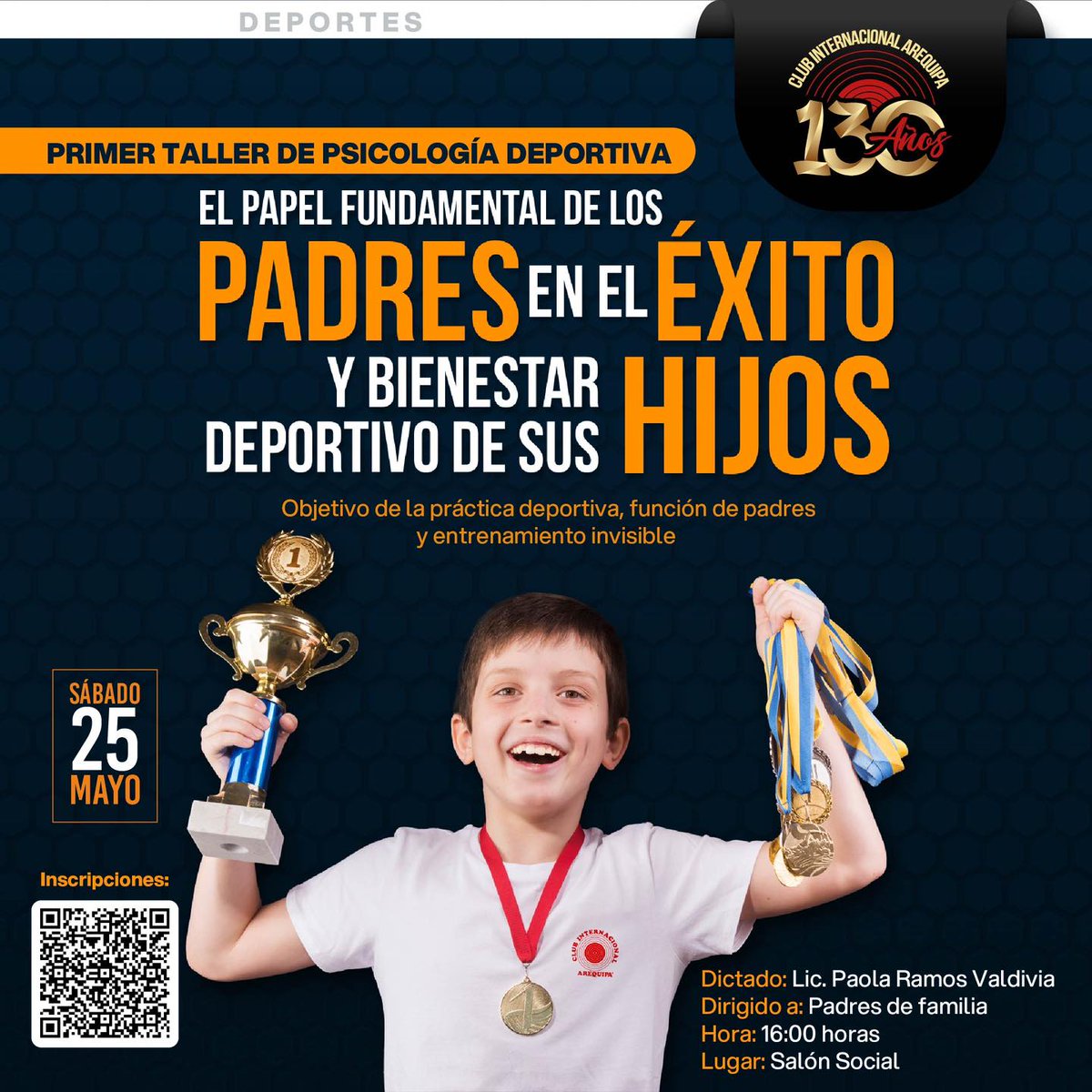 ClubInterAQP's tweet photo. 🎯 Estimados asociados, les extendemos una cordial invitación al "Primer taller de psicología deportiva". 

✅ Exploraremos el papel fundamental de los padres en el éxito y bienestar deportivo de sus hijos. https://t.co/Lk3Tm6VKon