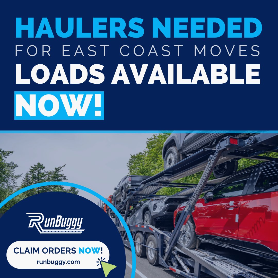 🚚ATTENTION EAST COAST HAULERS!🚚 We have lots of available orders waiting for YOU!🫵 Keep your trucks and wallets full💸 Dive into action and claim your orders today at apps.runbuggy.com/runbuggy/spa-v…
#carshipping #carhauling #eastcoast