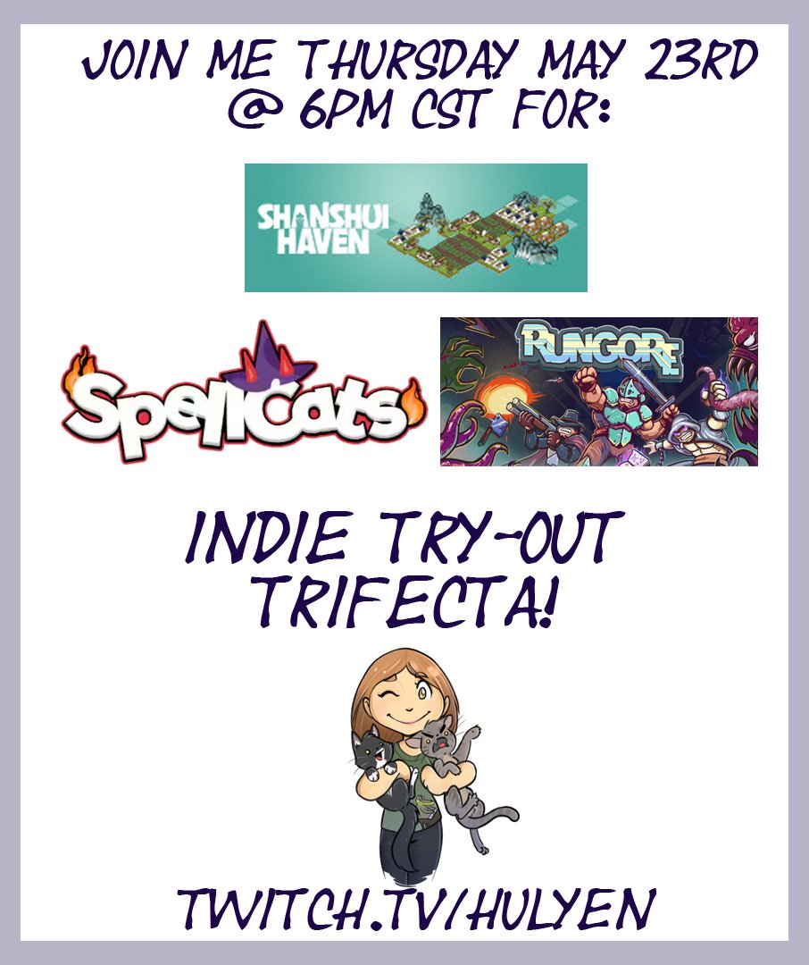 hulyenplays's tweet photo. Indie try-out trifecta tonight at https://t.co/Z4LR5SK2nh!
#twitch #streamer #twitchstreamer #hulyenplays #videogame #videogames #indiegame #indiegames #keyprovided #shanshuihaven @game_leet #spellcats @NintaiStudios @CroixDev #rungore @moms_hp https://t.co/ubAkLlFyFd